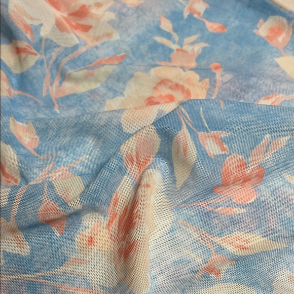 WAYF Sheer  Short Sleeve Floral Top - Blue and Peach - Picture 9 of 11